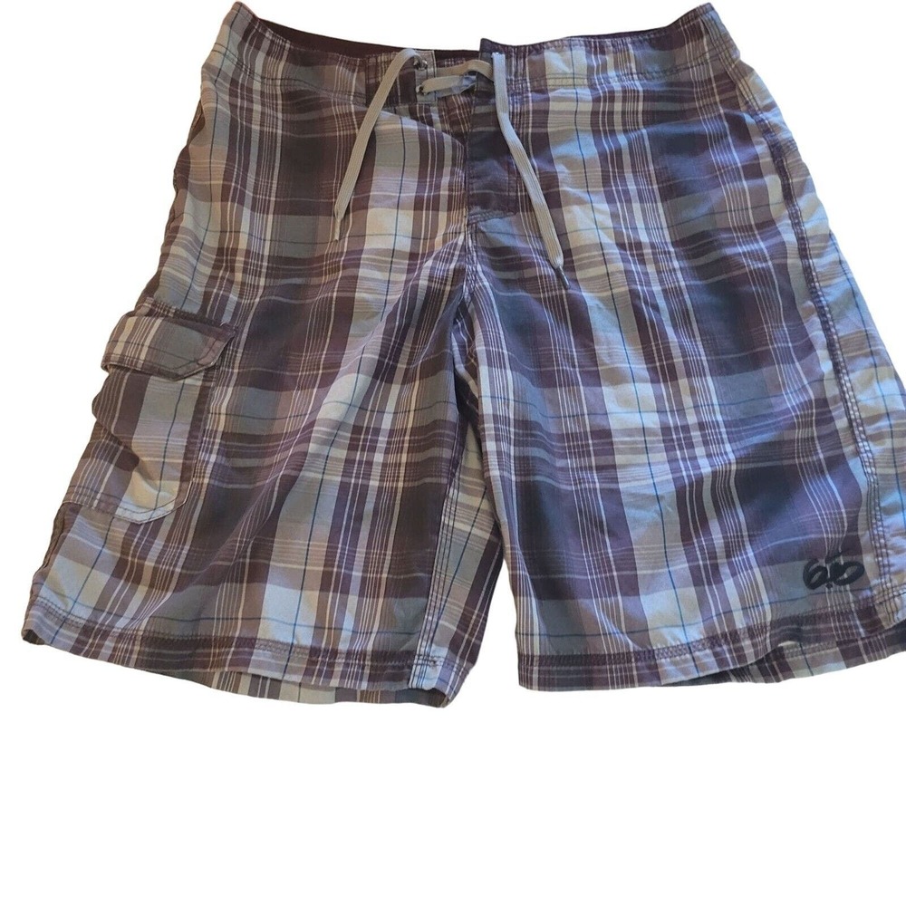 Nike 6.0 Men's Plaid Cargo Pockets Board Shorts Swim Trunks Size 33 Surf Beach